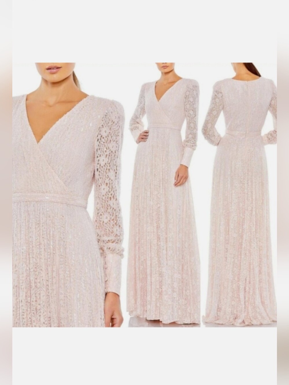 Mac Duggal Pink Beaded Lace Long Sleeve Wrap Over Gown Size 18 Nwt Style #93679